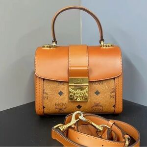 MCM Cognac Leather Satchel
